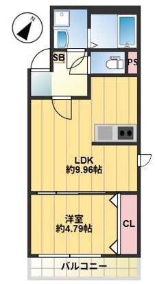 THE NOBLES 福岡空港前(1LDK/2階)の間取り写真