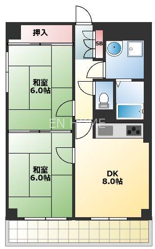 ハイツ天王寺2号館(2LDK/4階)の間取り写真