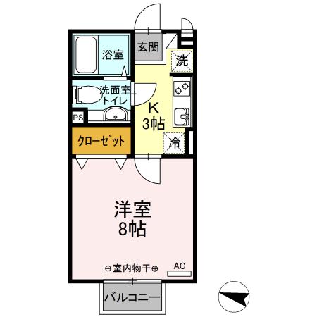 ボーヌファムⅢ(1K/2階)の間取り写真