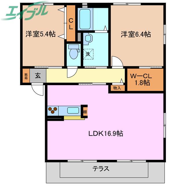 カルチェ・ブラン F棟(2LDK/2階)の間取り写真