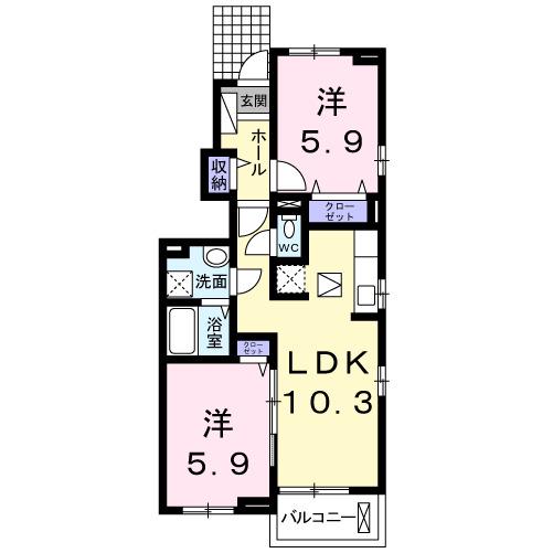 グランレジデンス 国府 B-I(2LDK/1階)の間取り写真