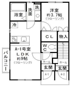 ベルフラワーA(1LDK/1階)の間取り写真