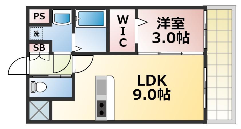 レオンコンフォート玉造(1LDK/9階)の間取り写真