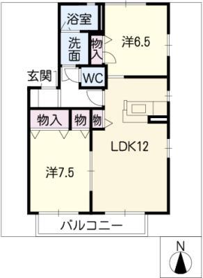 ラルジュ・ジャルダンA棟(2LDK/2階)の間取り写真