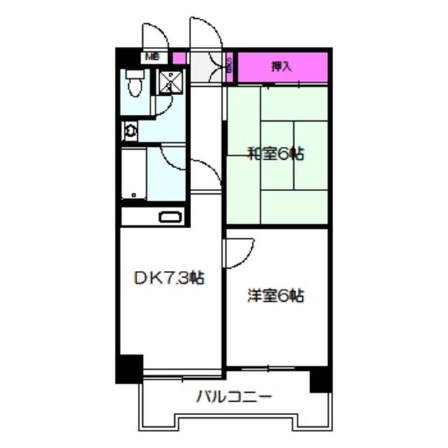 アルテハイム城北I号棟(2DK/6階)の間取り写真