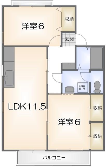 セジュール文化の森 B棟(2LDK/1階)の間取り写真