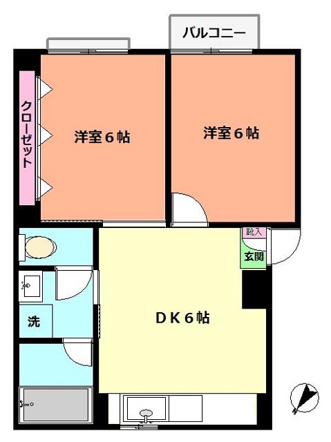 カーサミエ(2DK/2階)の間取り写真