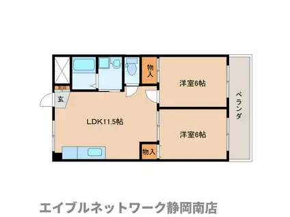 ハピネス椎の木(2LDK/3階)の間取り写真