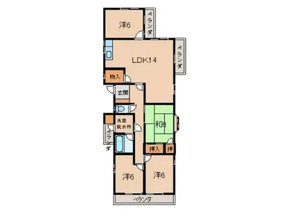 コーポ東 6号棟(4LDK/4階)の間取り写真
