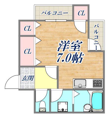 ヴィゴーラス武庫之荘(ワンルーム/2階)の間取り写真