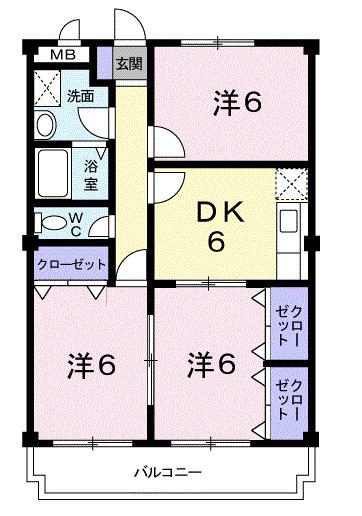 サニーヒルオオツキ(3DK/3階)の間取り写真