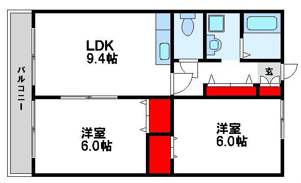 スクールビュー赤間(2LDK/2階)の間取り写真
