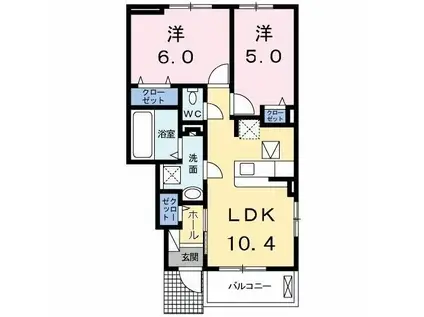 リヨン A(2LDK/1階)の間取り写真