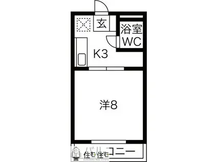 ハピネス秋葉A棟(1K/1階)の間取り写真