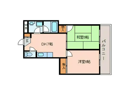 シティーハイツ本町(2DK/1階)の間取り写真