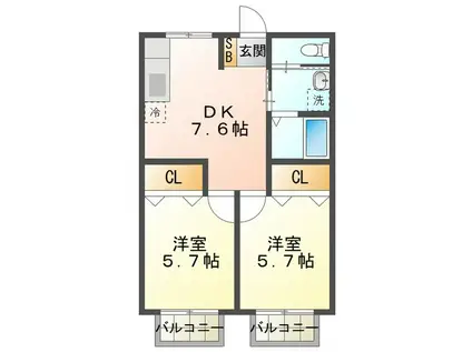 サーキット前ハイツ(2DK/2階)の間取り写真