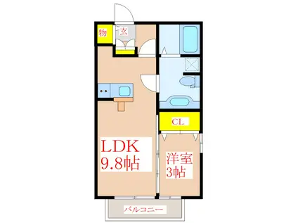モナリエTOKUDA(1LDK/1階)の間取り写真