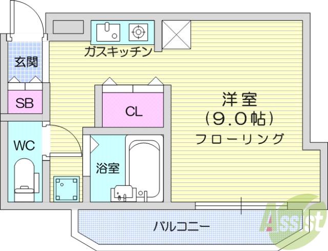 キャピタル萩野町(ワンルーム/2階)の間取り写真