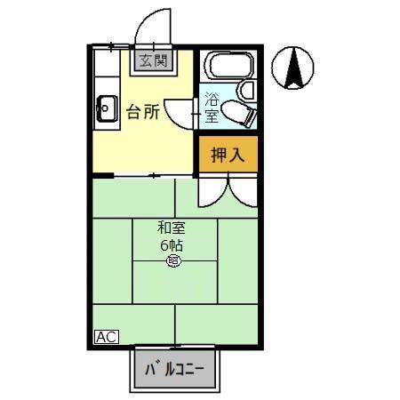 リバーハイツ(1K/2階)の間取り写真