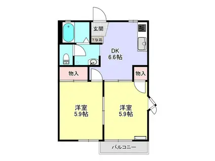 フレグランス田園B(2DK/2階)の間取り写真