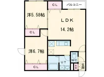 ライフライン19(2LDK/4階)の間取り写真