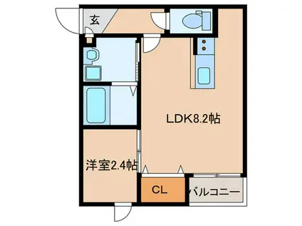 エクシア福大駅前B(1LDK/2階)の間取り写真