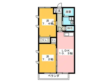 パレ北一色(2LDK/2階)の間取り写真