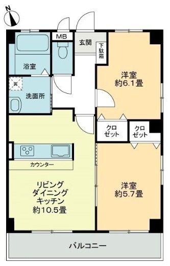 フィネス佐古(2LDK/2階)の間取り写真