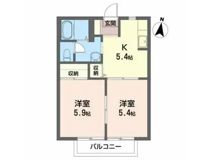 ボヌール・富A(2K/2階)の間取り写真