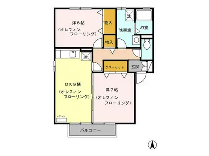 セジュールエターナル(2DK/2階)の間取り写真