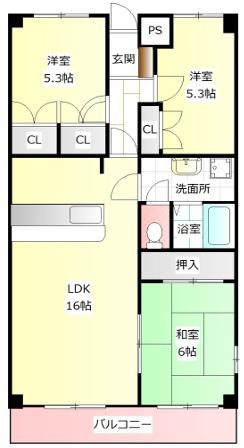 キャッスルコートイワキ(3LDK/3階)の間取り写真