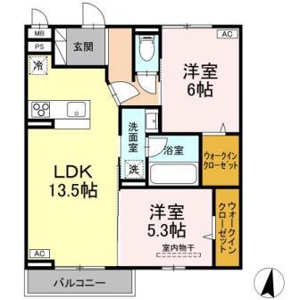 D-ROOMフィオーレ(2LDK/2階)の間取り写真