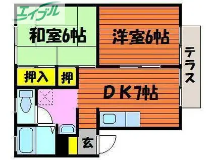 アメニティー八浜 A棟(2DK/2階)の間取り写真