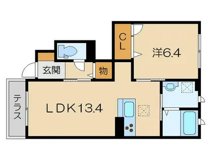 グランロシェE B棟(1LDK/1階)の間取り写真