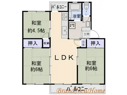 新金岡3丁1番6棟(3LDK/2階)の間取り写真