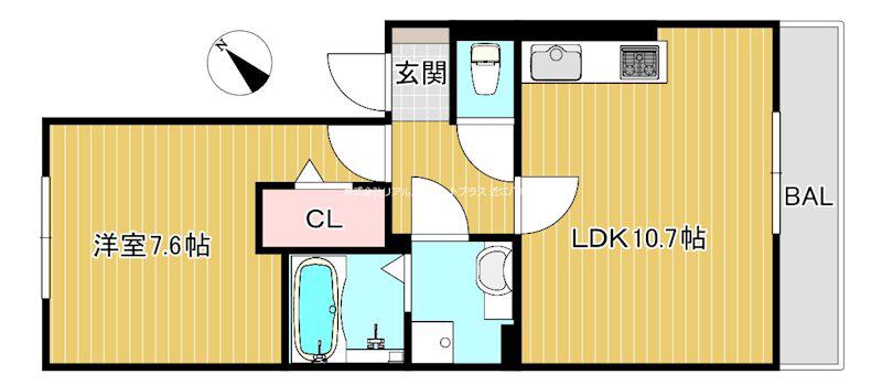 クレメント五箇荘(1LDK/1階)の間取り写真