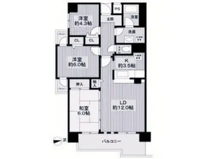 パレ清水が丘(3LDK/3階)の間取り写真