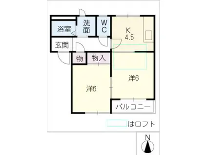 プランドール原(2K/2階)の間取り写真