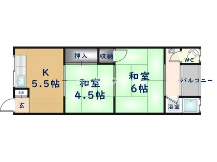 山田グリーンハイツ(2K/2階)の間取り写真