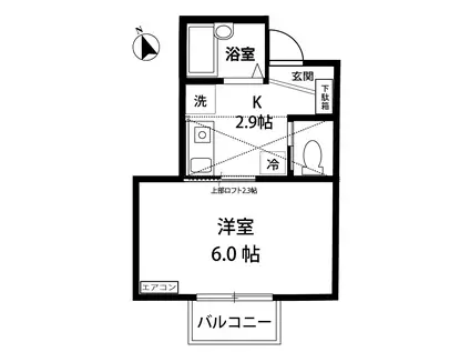 ニューSII(1K/2階)の間取り写真