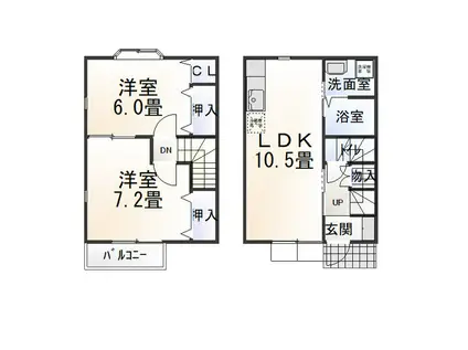 プラッサムコートMK A(2LDK/1階)の間取り写真