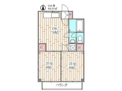 ハイツサングローリア(2DK/2階)の間取り写真
