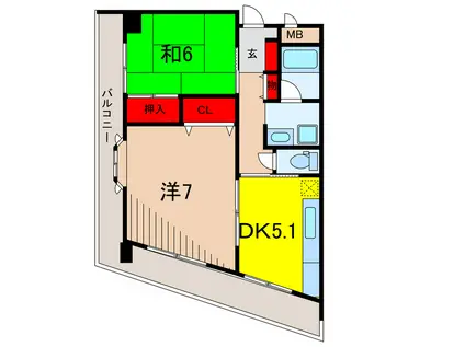 ロイヤルアヤセ(2DK/3階)の間取り写真
