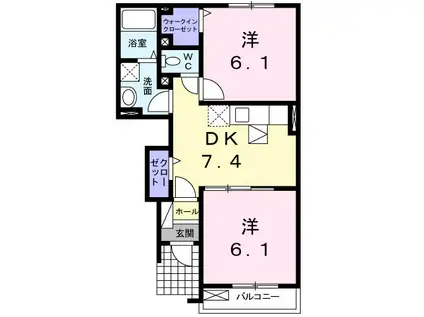 ウエストインB(2DK/1階)の間取り写真
