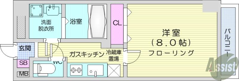 ボヌール・旭(1K/2階)の間取り写真