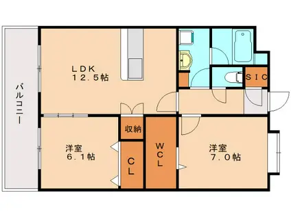 ヴィラージュ(2LDK/3階)の間取り写真