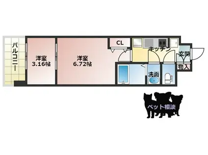 AELL OSAKA イースト(2K/15階)の間取り写真