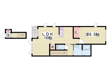 シャーメゾン南条B棟(1LDK/2階)の間取り写真