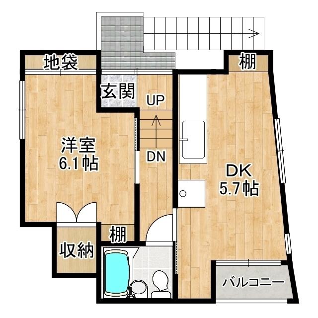 ヴィラ東草深(1DK/2階)の間取り写真