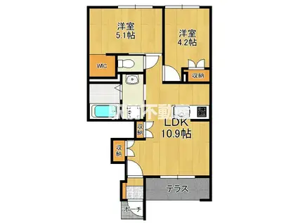 グランウッドII(2LDK/1階)の間取り写真